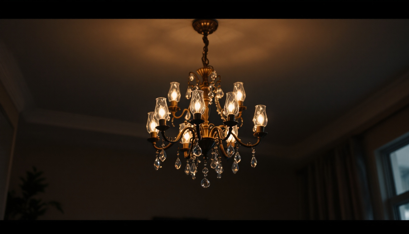 A photograph of a beautifully designed ceiling chandelier lamp in a well-lit room