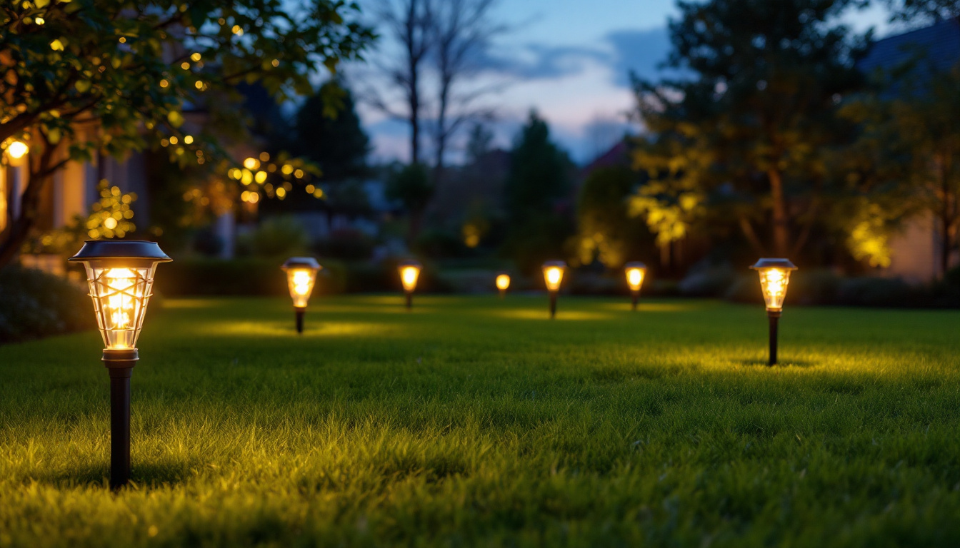 A photograph of a beautifully illuminated lawn at dusk