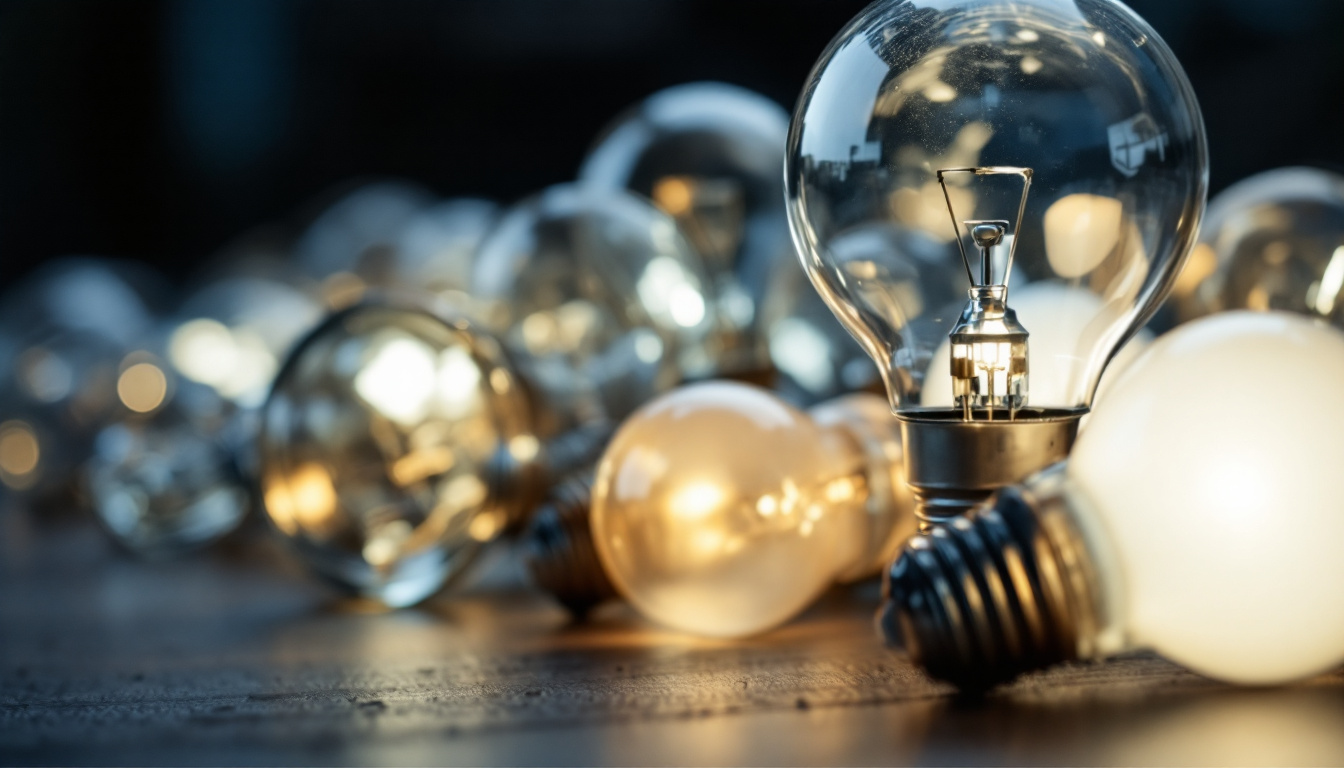 A photograph of a close-up of various hid bulbs