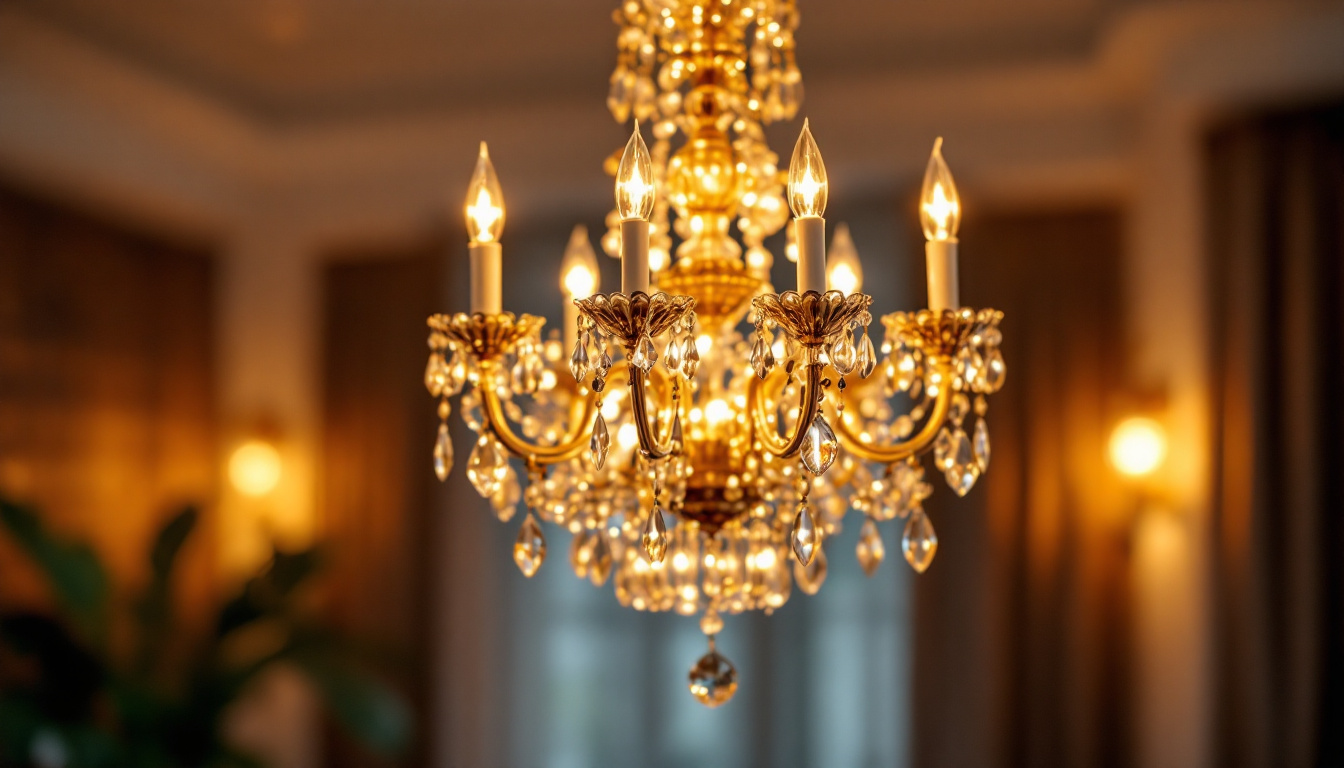 A photograph of a beautifully designed chandelier in a stylishly lit room
