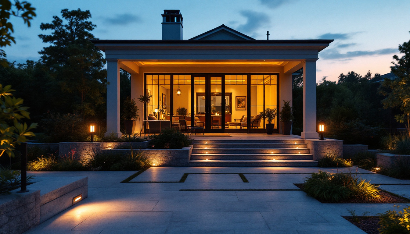 A photograph of a beautifully illuminated outdoor space at dusk
