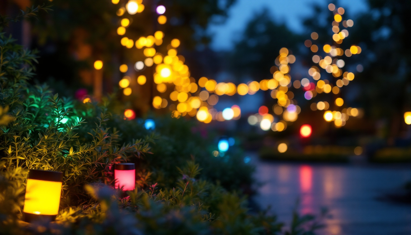 A photograph of capture a photograph of a beautifully illuminated outdoor space featuring various led lights