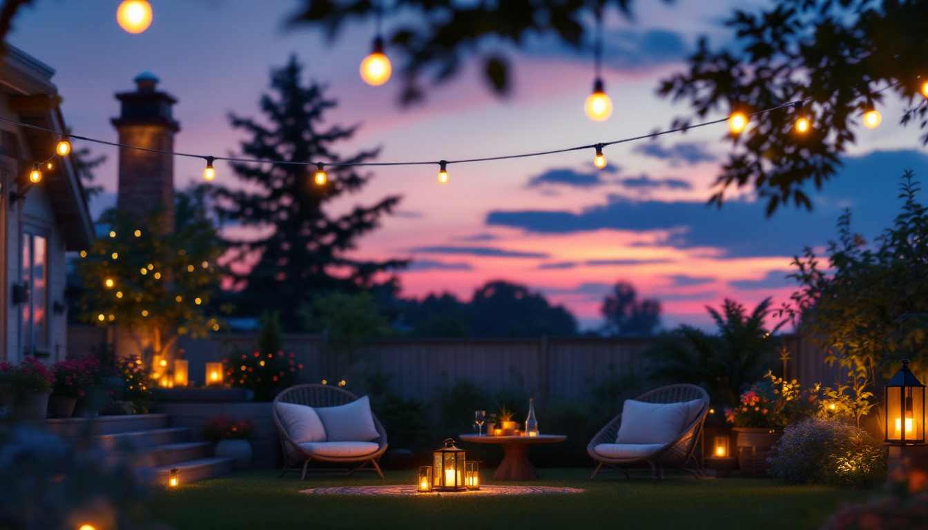A photograph of a beautifully illuminated outdoor space at dusk