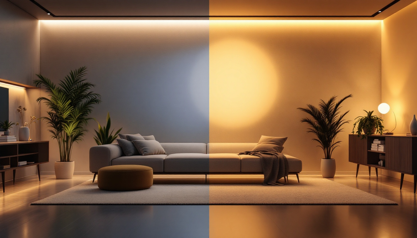 A photograph of a modern smart lighting system in action