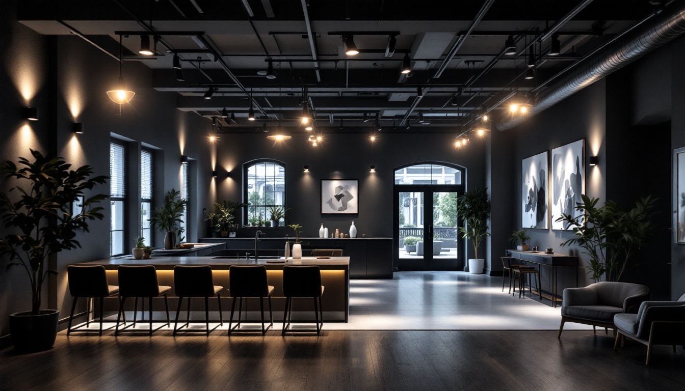A photograph of a sleek and modern commercial space showcasing various styles of track lighting in action