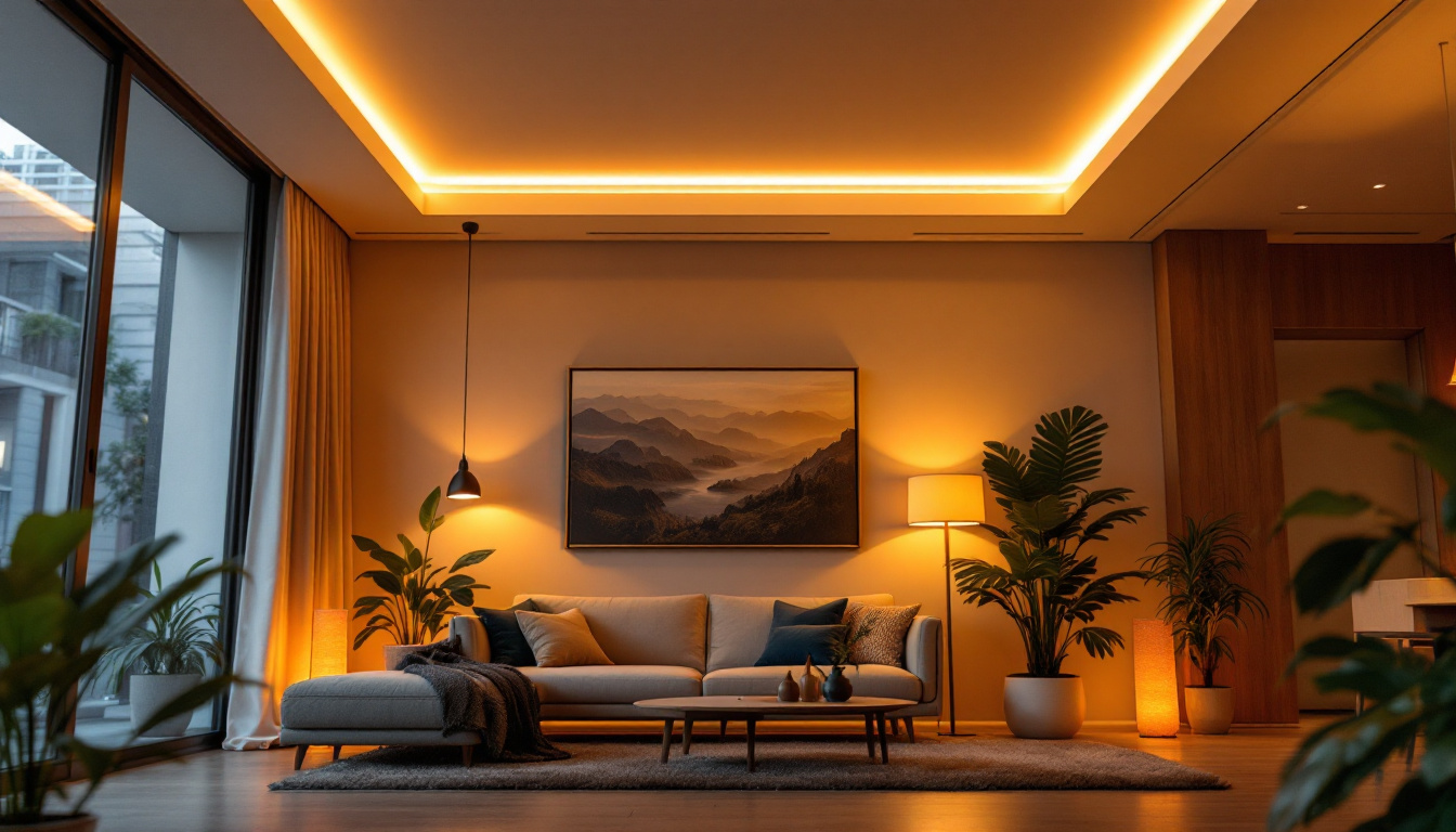 A photograph of a beautifully illuminated room featuring ceiling led light strips