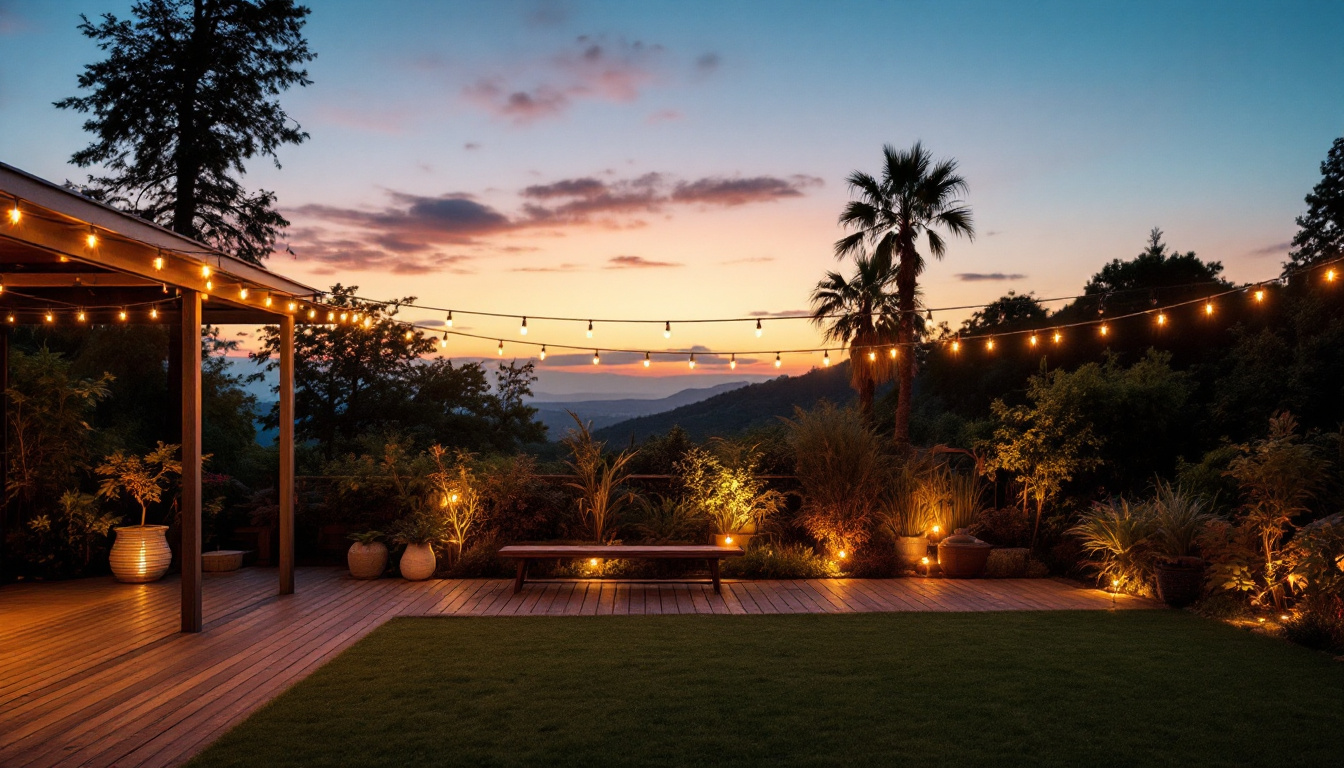 A photograph of capture a photograph of a beautifully illuminated outdoor space at dusk