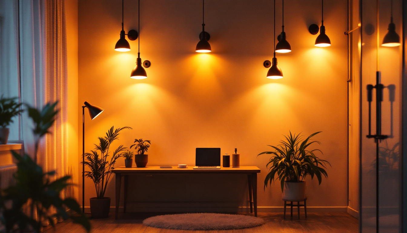 A photograph of a beautifully lit indoor space showcasing various led light fixtures in action