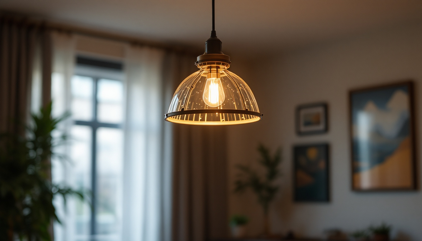 A photograph of a beautifully designed ceiling hung light fixture in a well-lit room