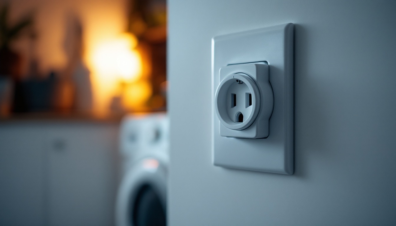 A photograph of a close-up view of a dryer wall socket