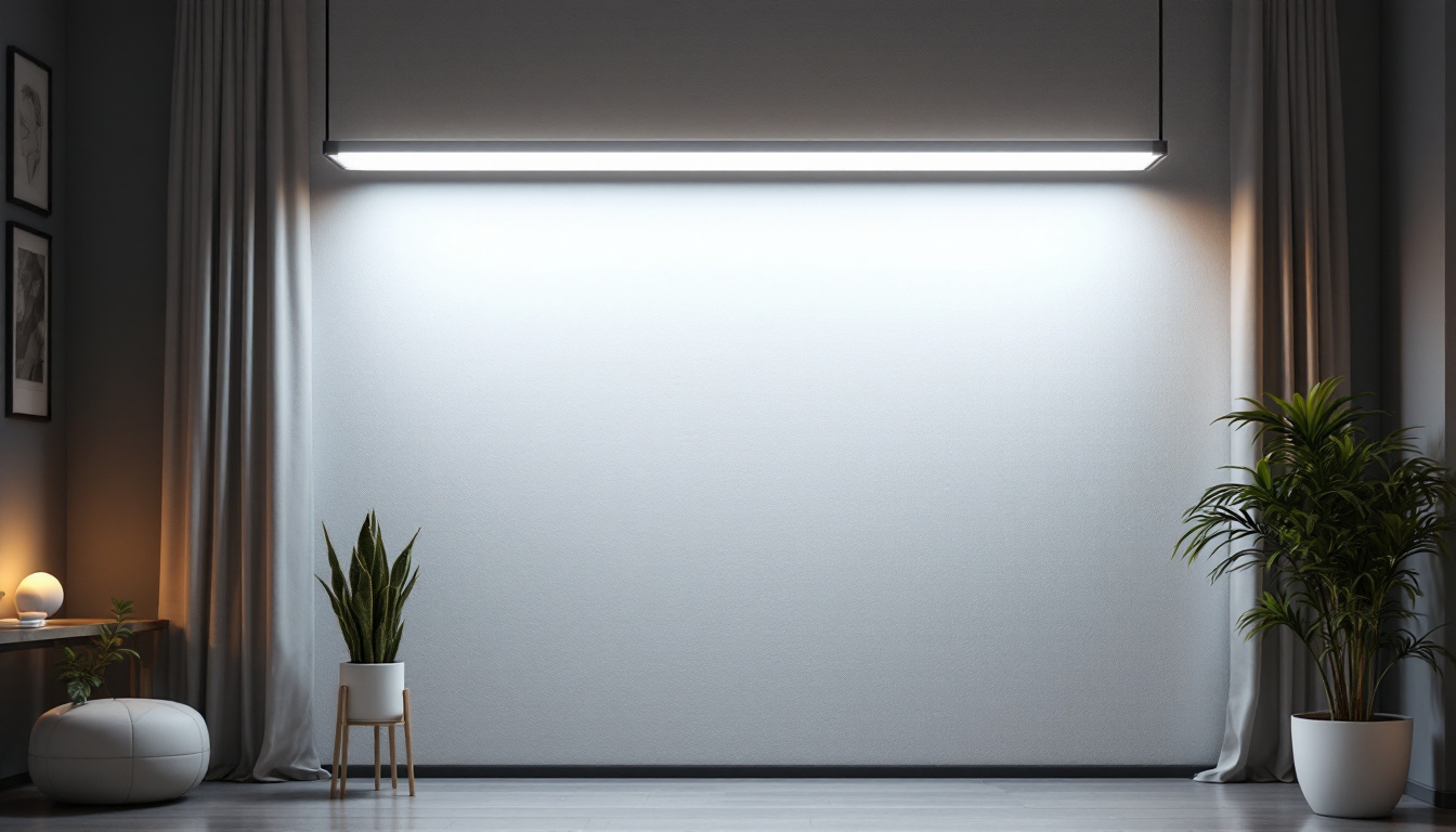 A photograph of a sleek 4 ft led light fixture in a well-lit room