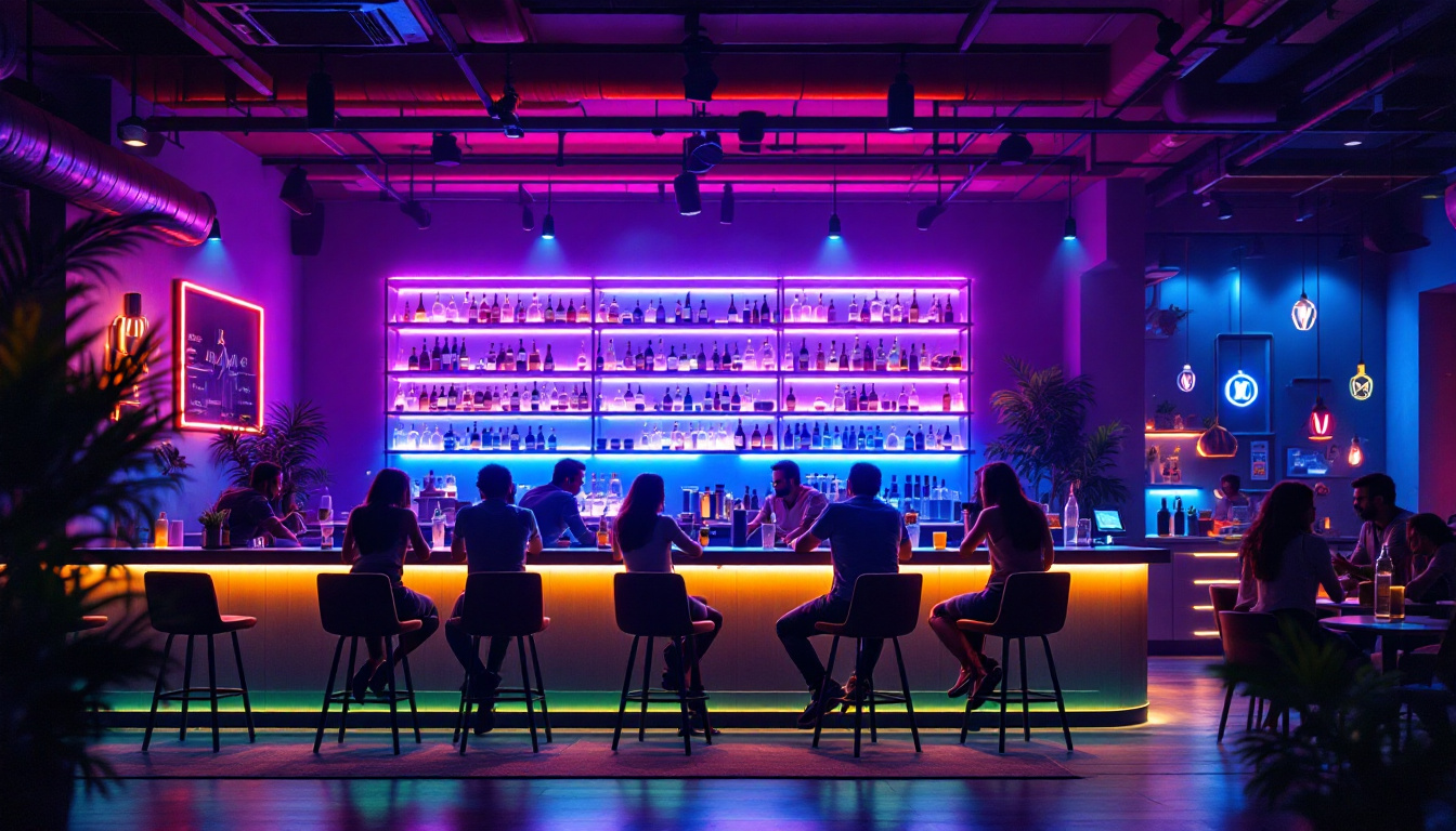 A photograph of a modern bar illuminated with energy-efficient led lights