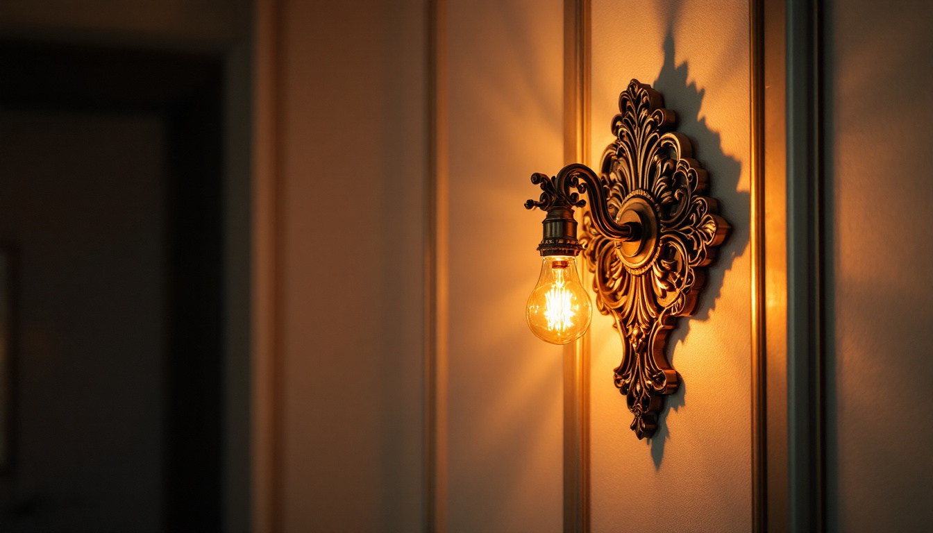 A photograph of a beautifully designed sconce light fixture mounted on a wall