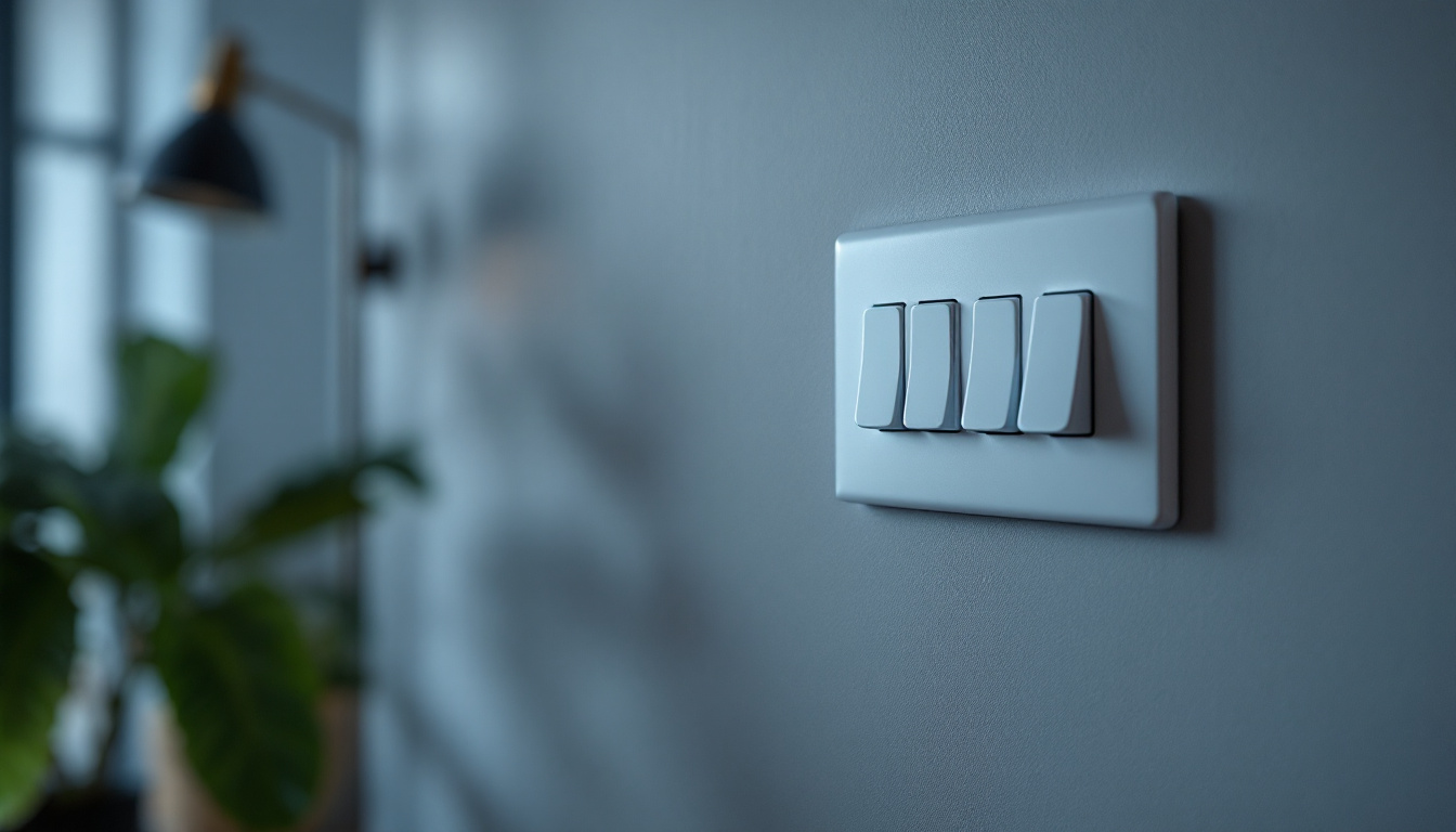 A photograph of a well-lit interior scene showcasing a four-way switch installation alongside stylish lighting controls