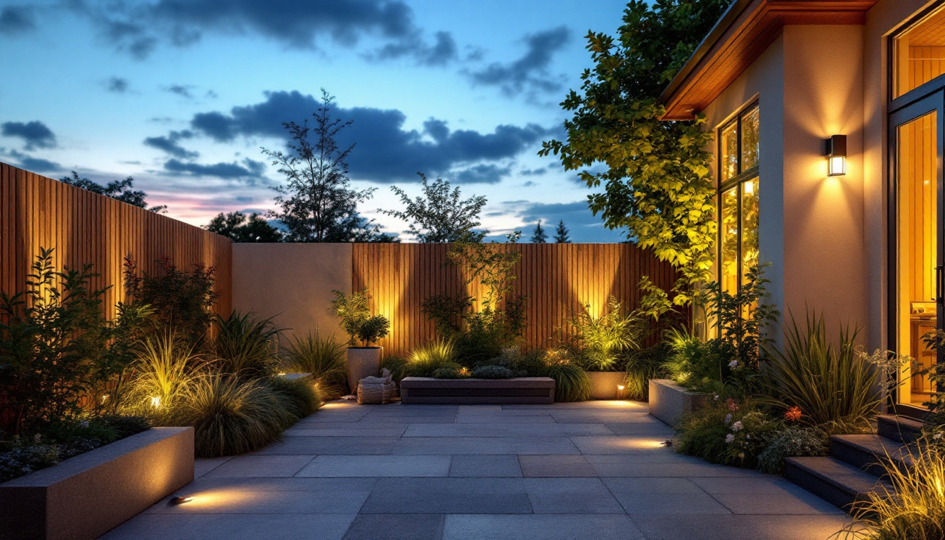 A photograph of a beautifully illuminated outdoor space at dusk