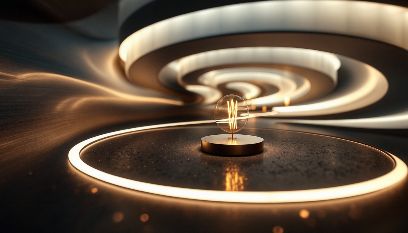 A photograph of a beautifully designed lighting installation that showcases the interplay of light and shadow