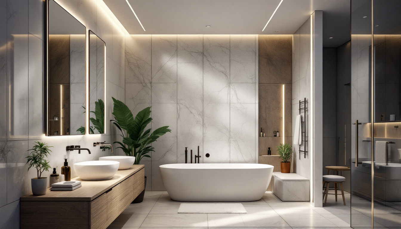 A photograph of a modern bathroom featuring sleek recessed lighting that highlights the space's design