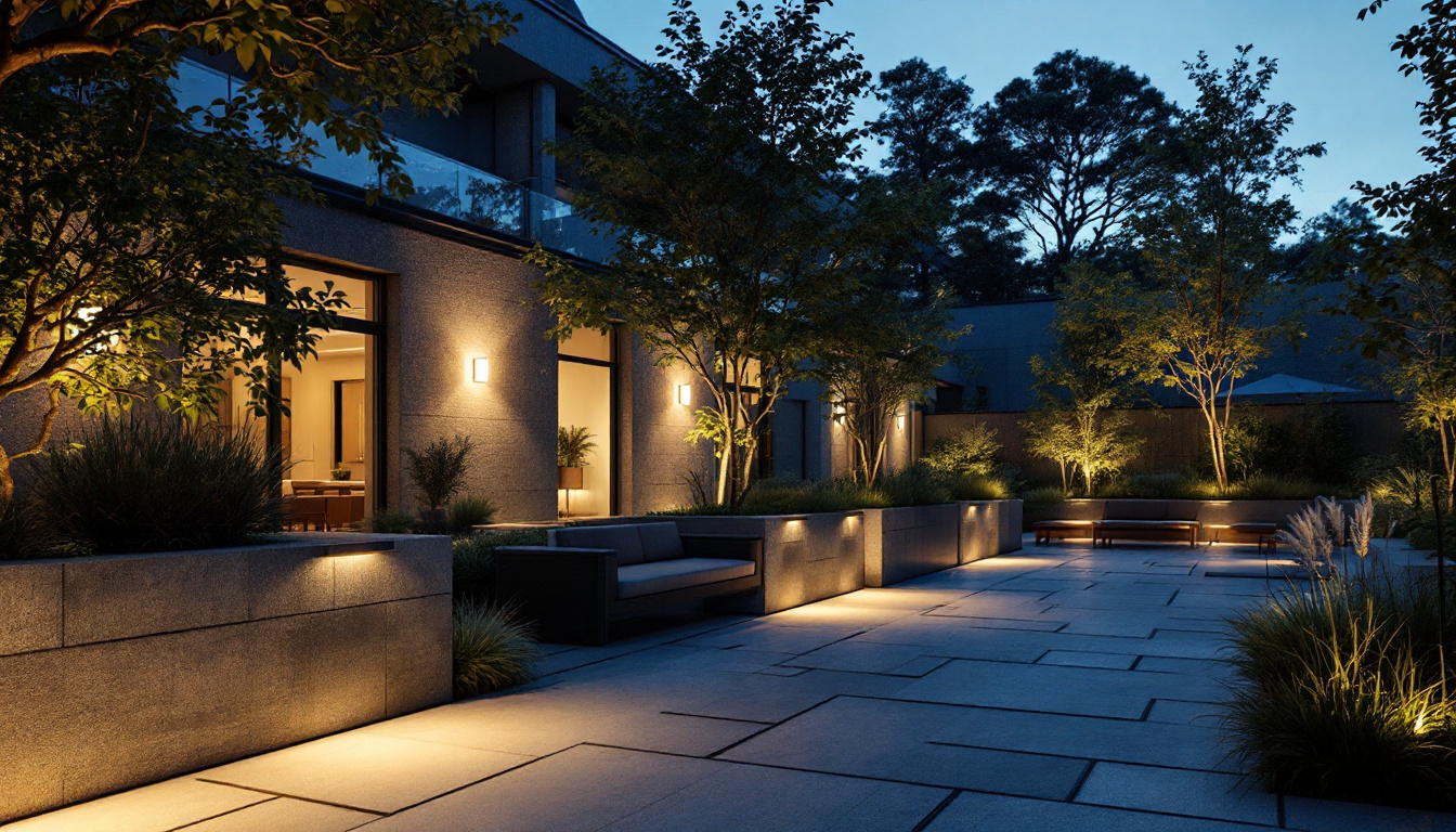 A photograph of a well-designed outdoor space illuminated by commercial led lights