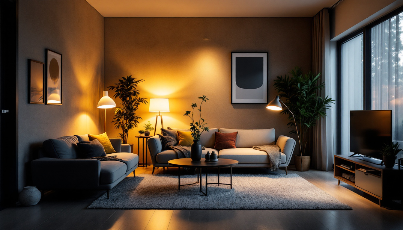 A photograph of a well-designed residential space showcasing various types of supply lighting in action