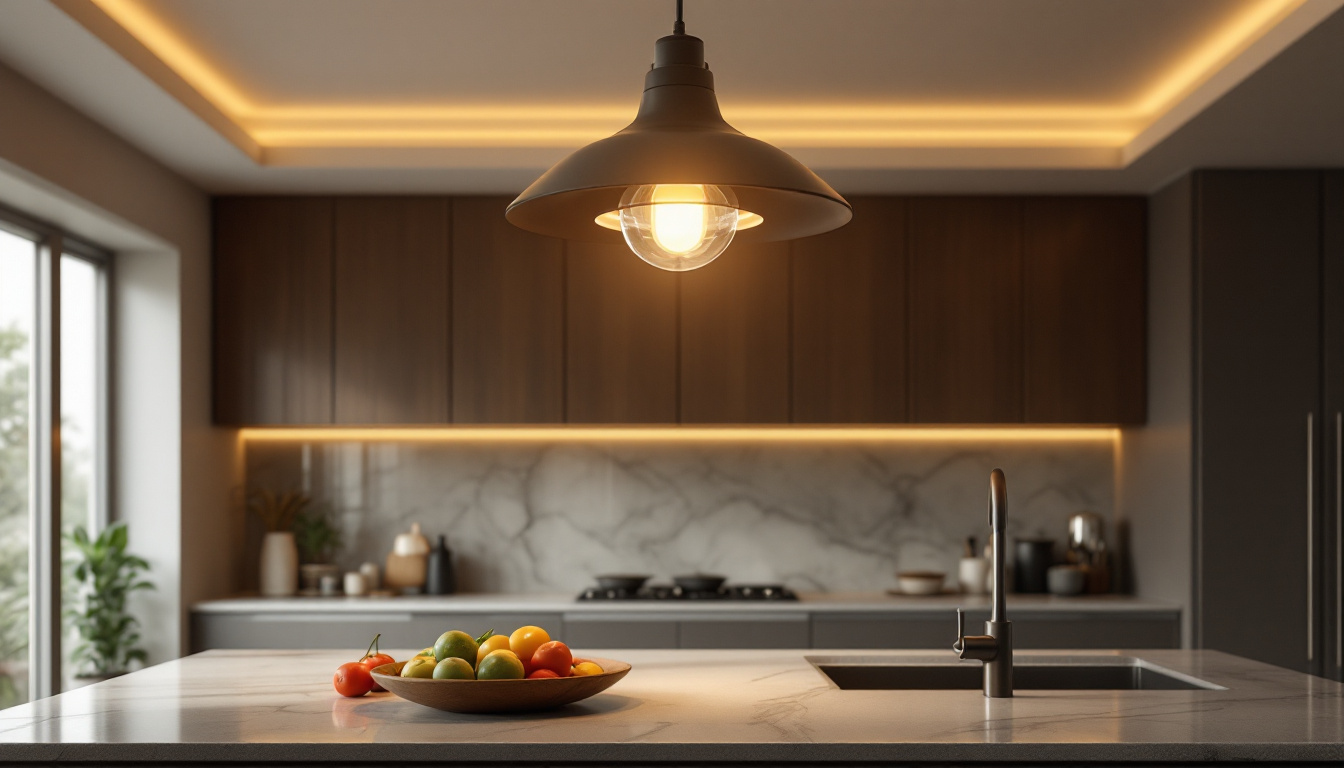 A photograph of a beautifully designed semi-flush kitchen light fixture in an elegantly styled kitchen setting