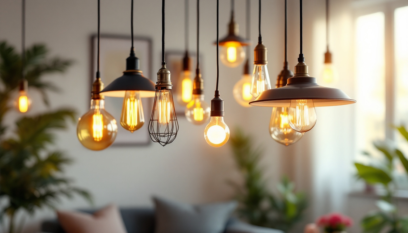 A photograph of a beautifully arranged display of hanging lights in a cozy interior setting