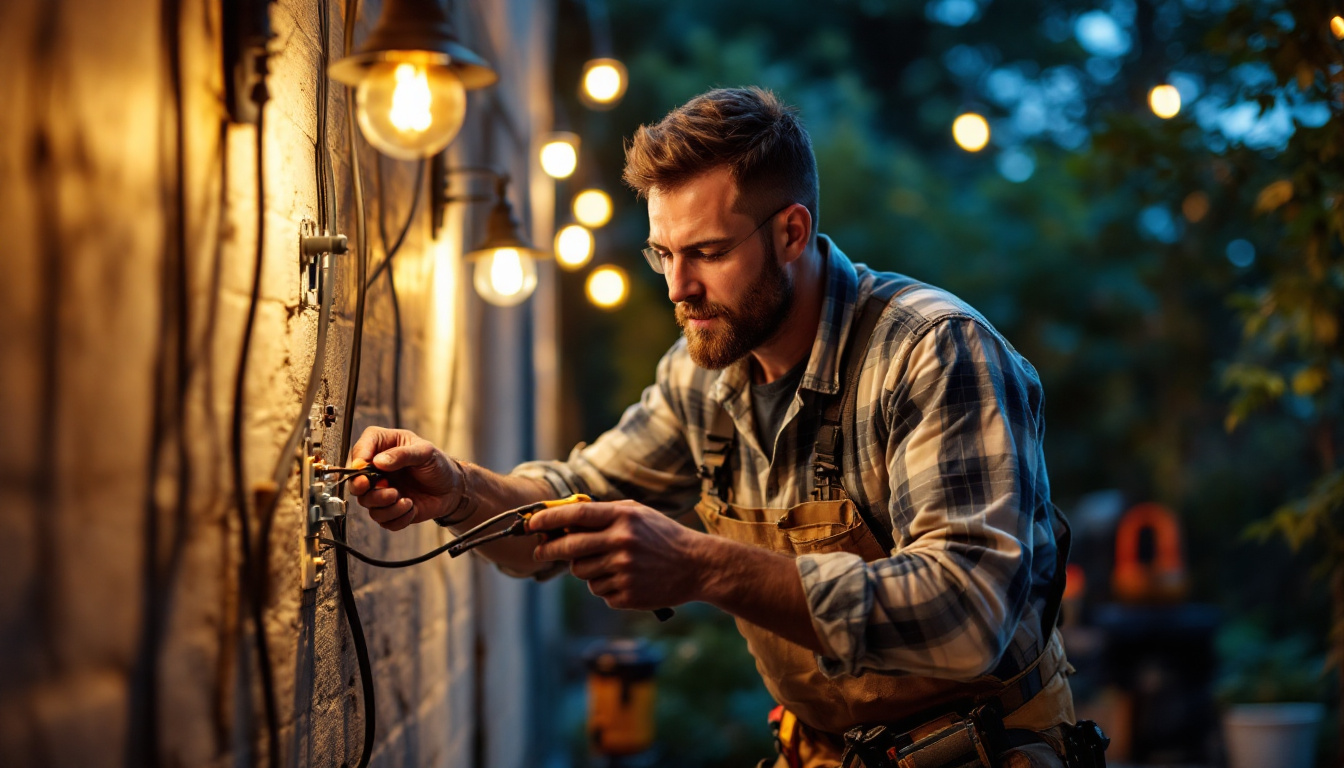 A photograph of a skilled electrician or diy enthusiast working outdoors