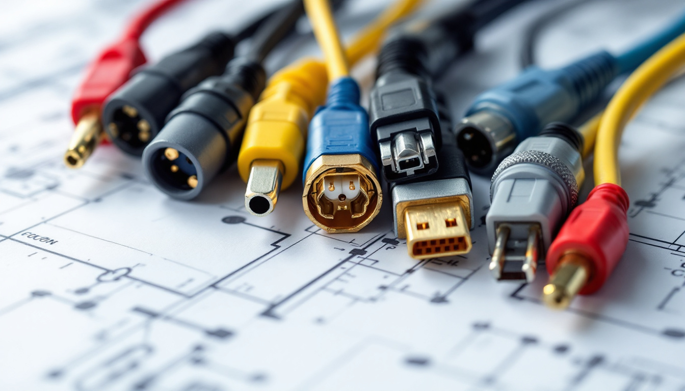 A photograph of a close-up of various types of electrical cords and connectors