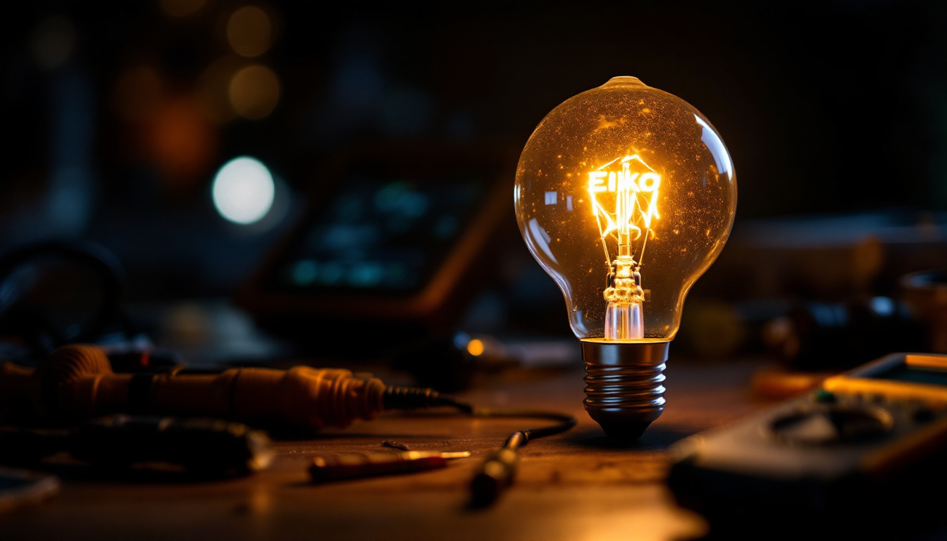 A photograph of a close-up of an eiko bulb illuminated in a dark setting