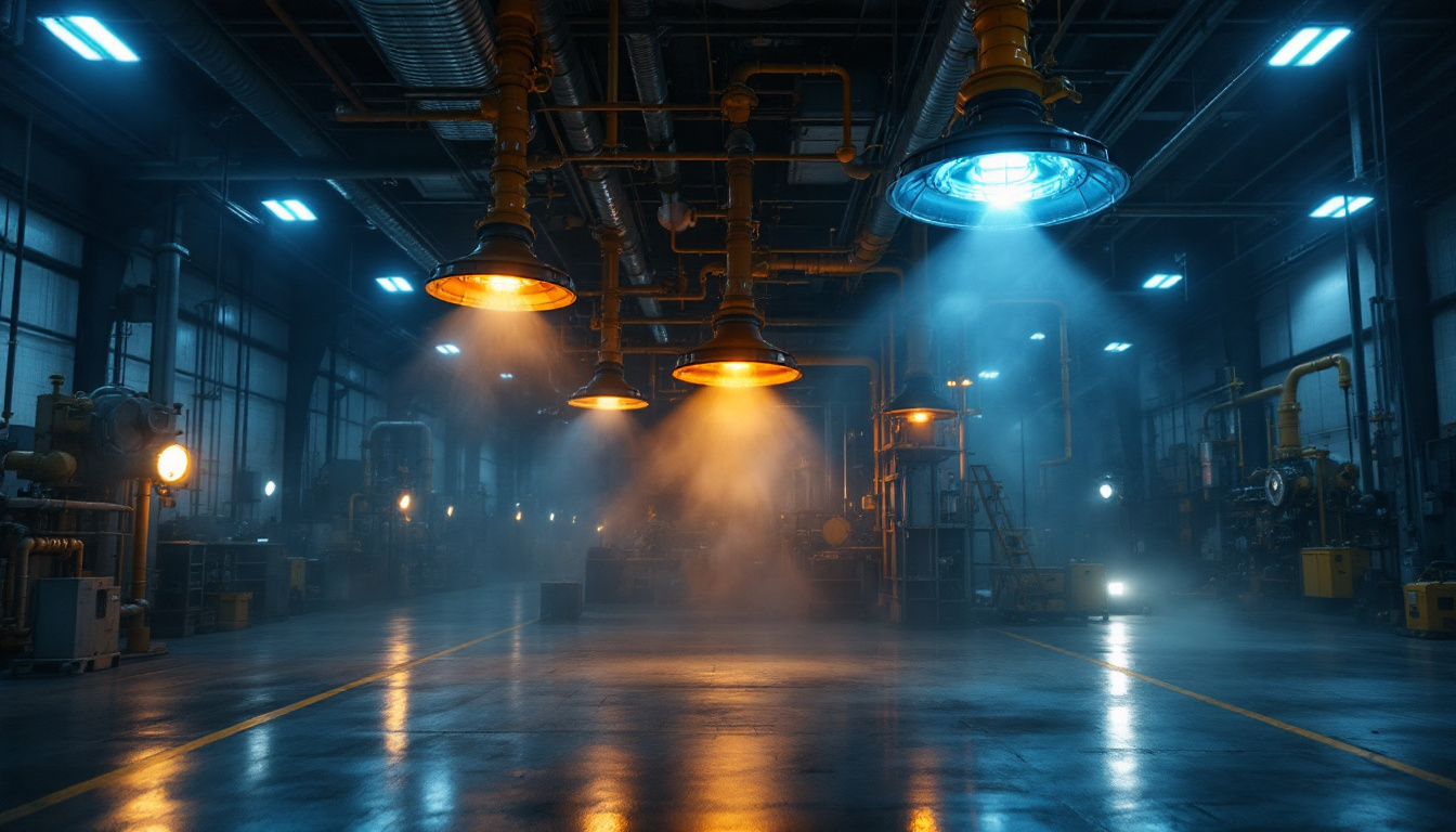 A photograph of a well-lit industrial setting showcasing various vapor lights in use