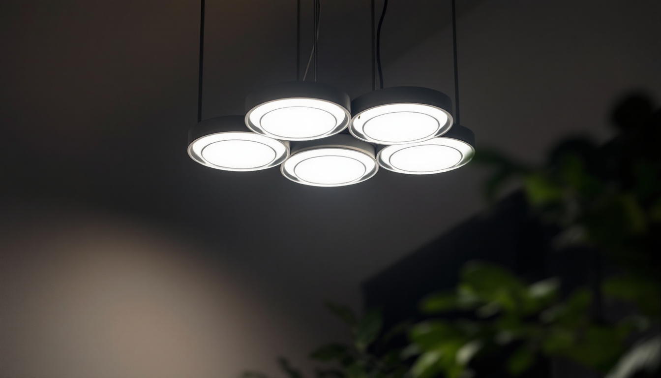 A photograph of a modern 8 led light fixture installed in a stylish interior setting