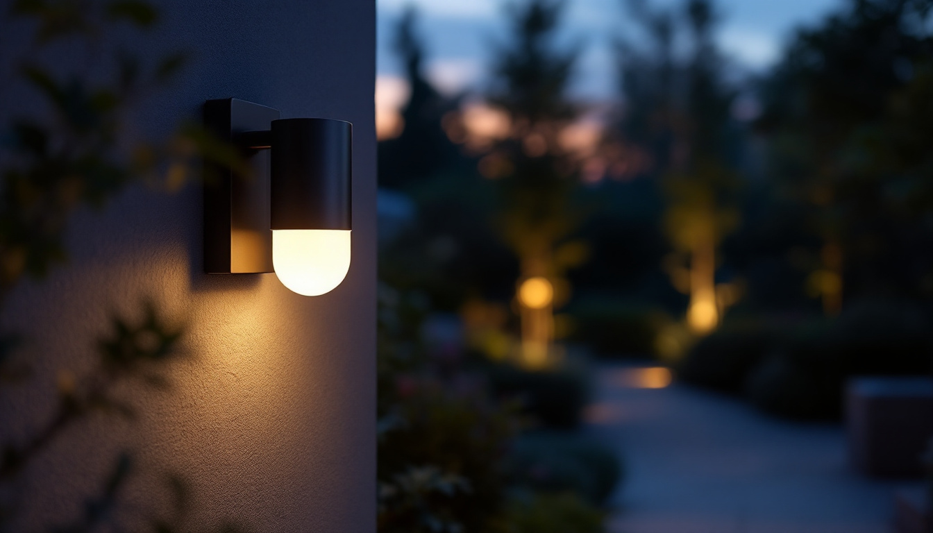 A photograph of a sleek outdoor light fixture equipped with a motion sensor