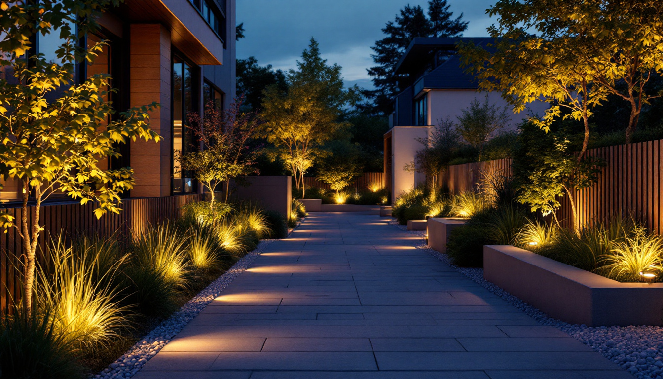A photograph of a beautifully illuminated outdoor space at dusk