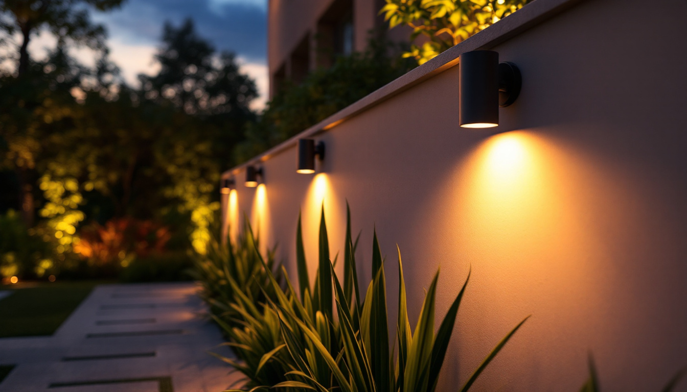 A photograph of a beautifully illuminated outdoor space featuring stylish led wall lights