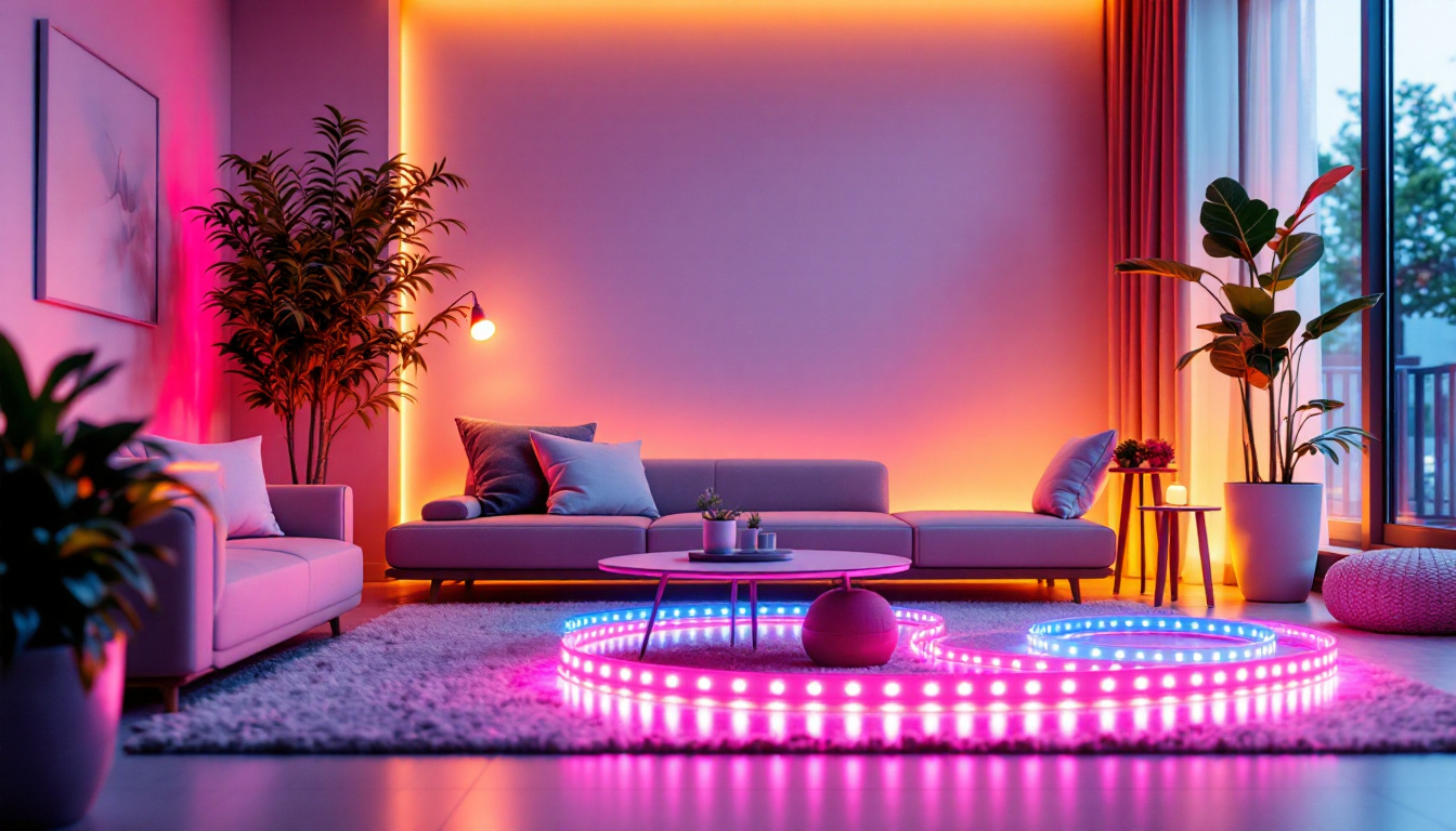 A photograph of a beautifully arranged led light strip kit in a modern home setting