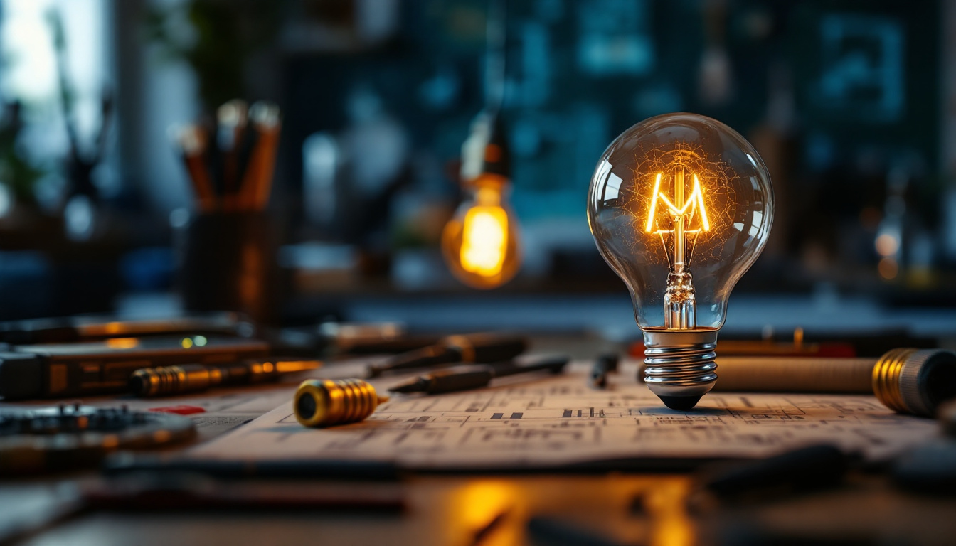 A photograph of a b type bulb illuminated in a dimly lit environment