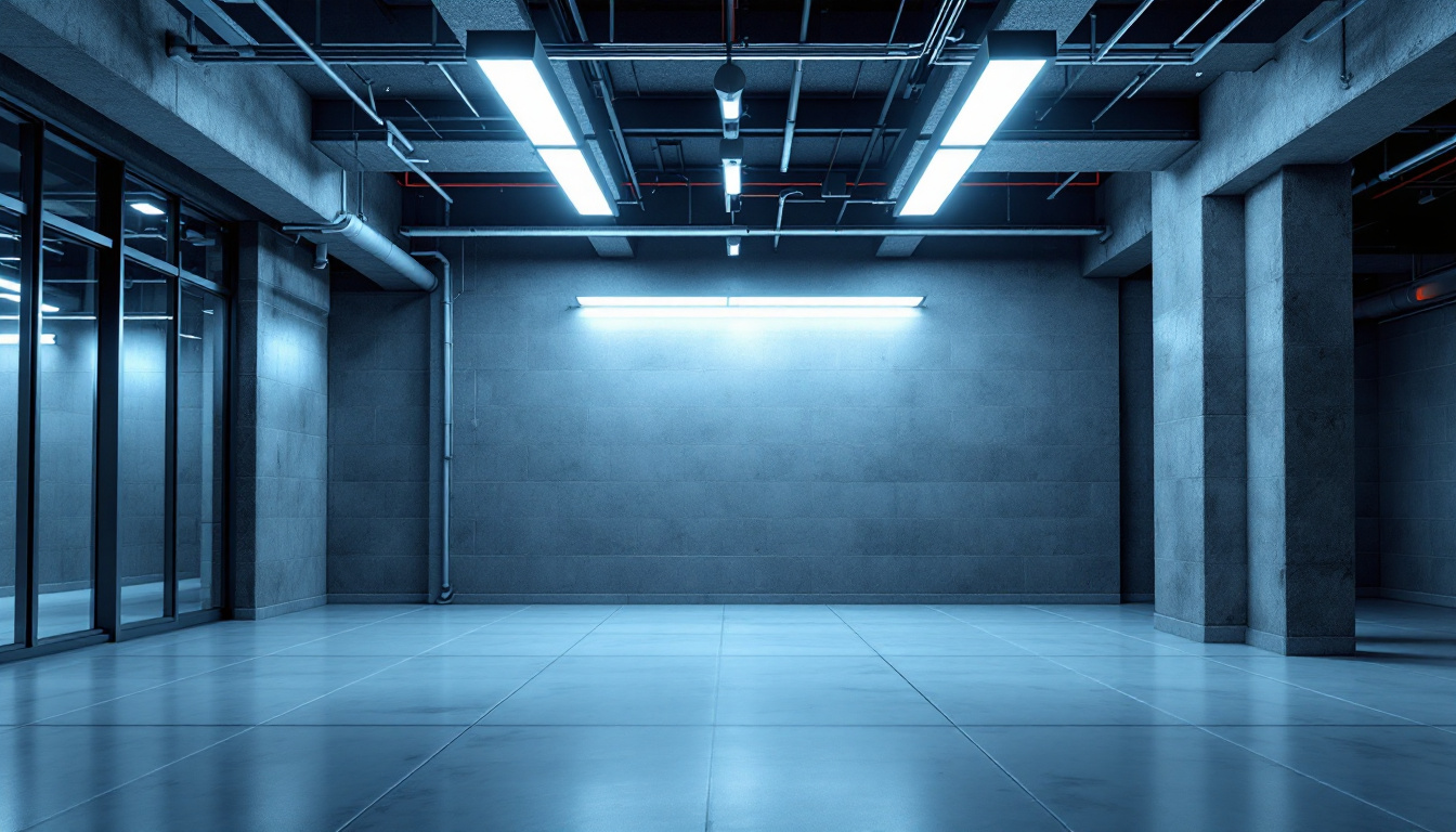 A photograph of a well-lit basement space showcasing various led lighting installations