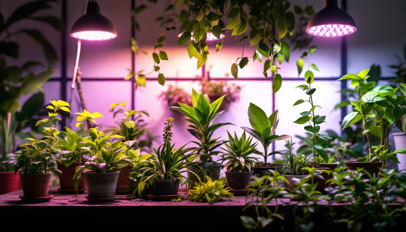 A photograph of a vibrant indoor garden setup