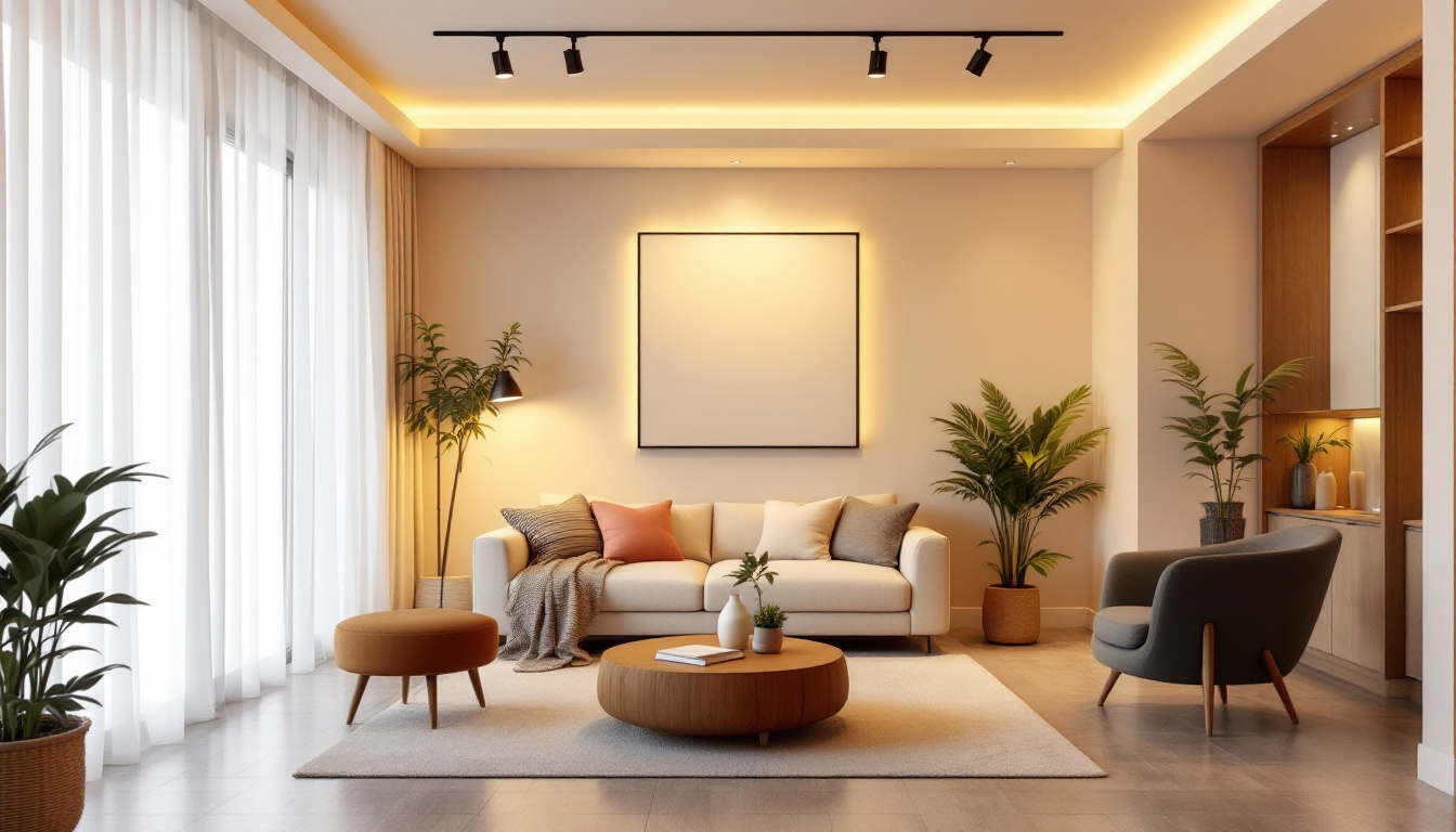 A photograph of a modern interior space showcasing stylish led canned lights in various settings