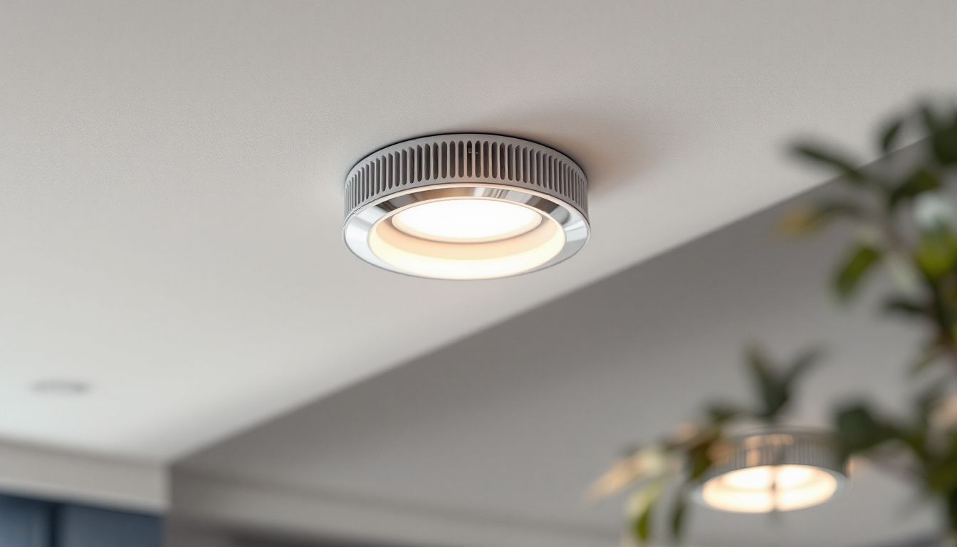 A photograph of a close-up view of a 6-inch can light trim installed in a modern ceiling