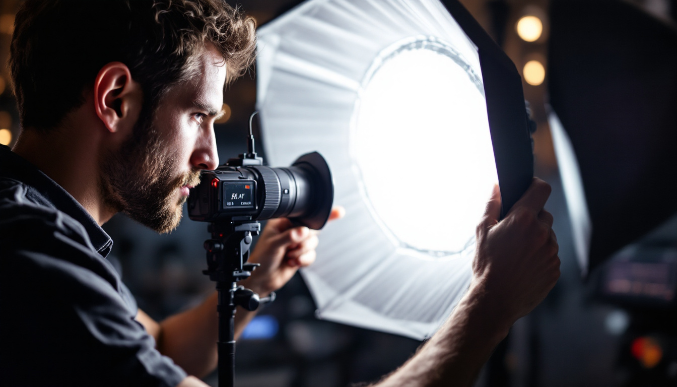A photograph of a lighting engineer at work