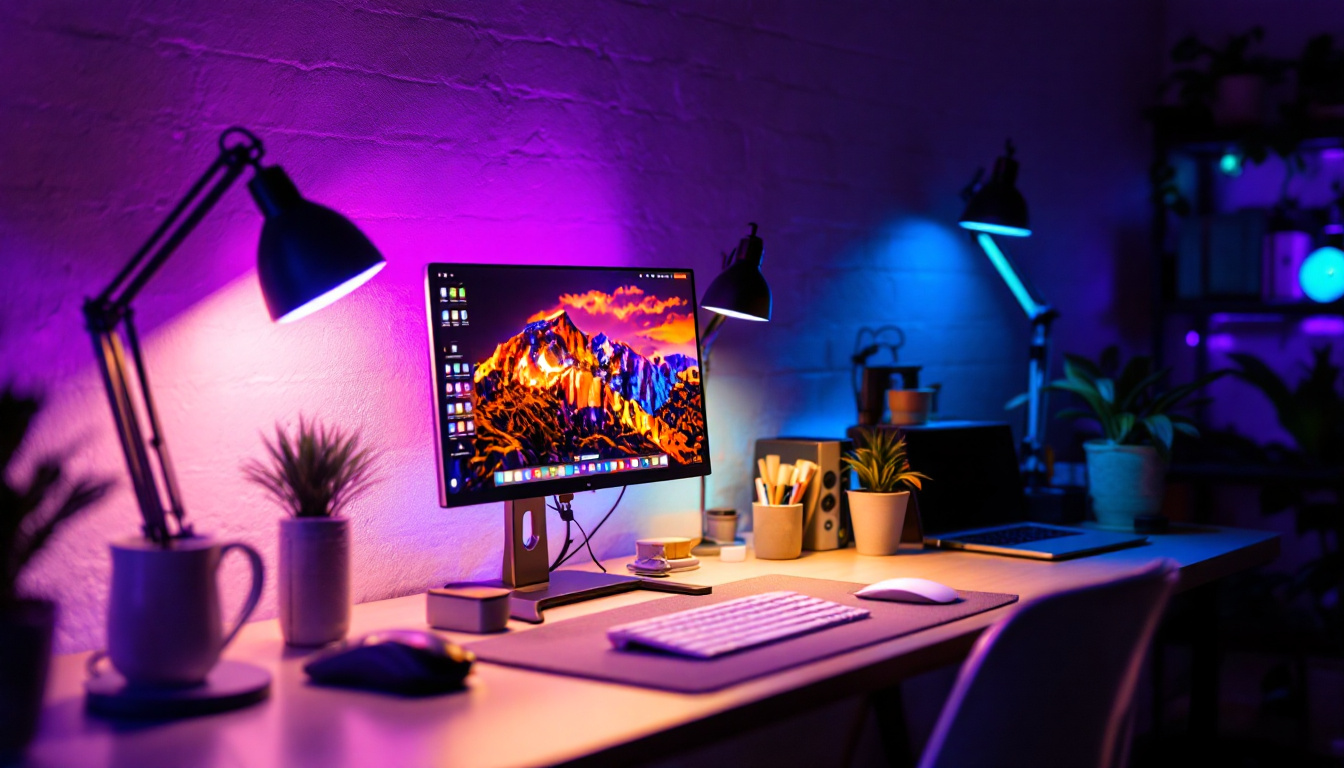 A photograph of a well-lit workspace showcasing various uv lamps in use