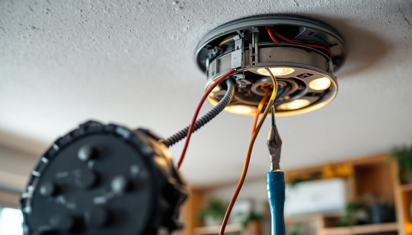 A photograph of a close-up view of a recessed can light fixture being inspected or repaired