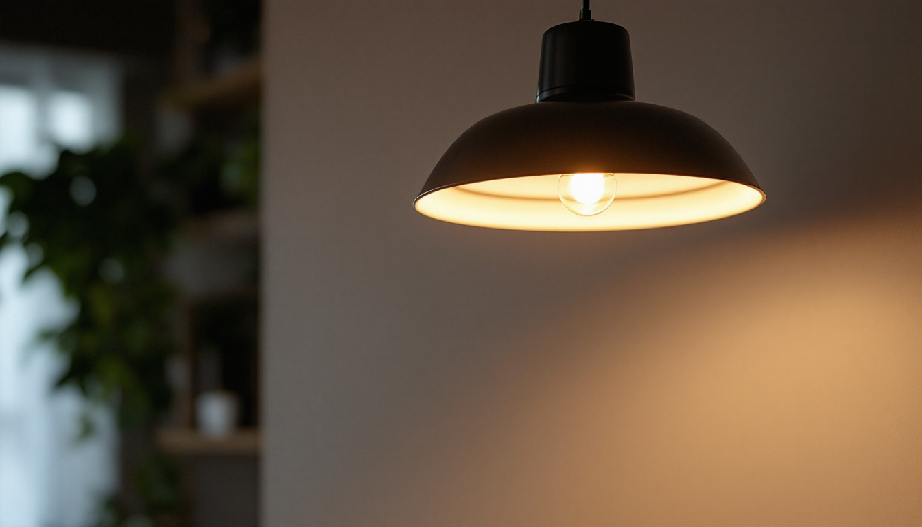 A photograph of a stylish pendant light installation in a modern interior setting