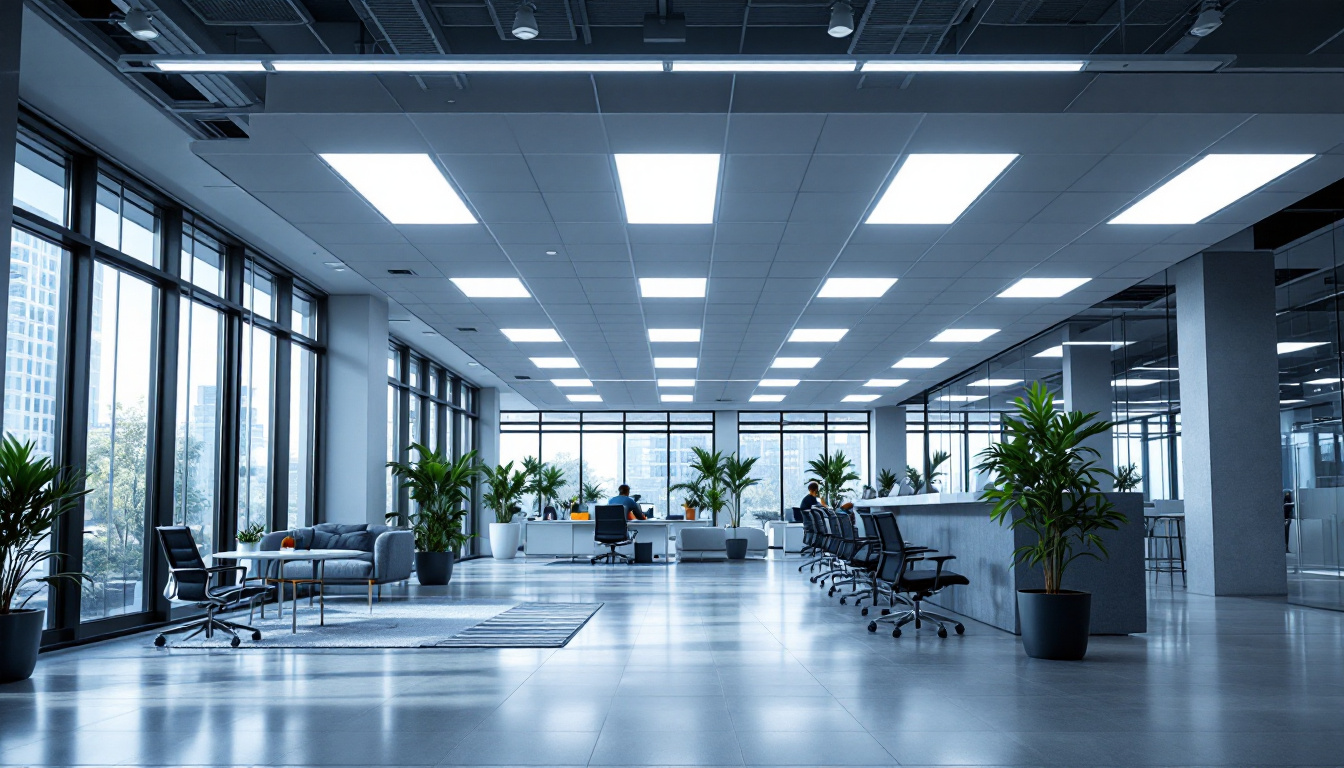 A photograph of a well-lit commercial space featuring led troffer lights in use