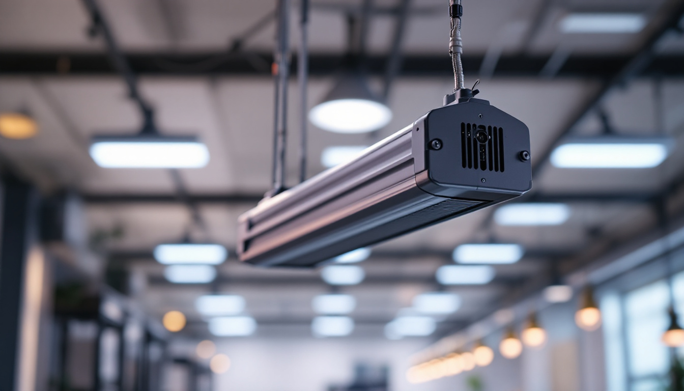 A photograph of a t8 4 bulb ballast installation in a well-lit commercial space