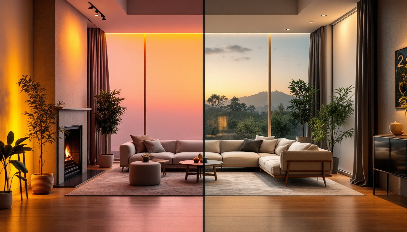 A photograph of a well-lit interior space showcasing both 5000k and 4000k lighting options side by side