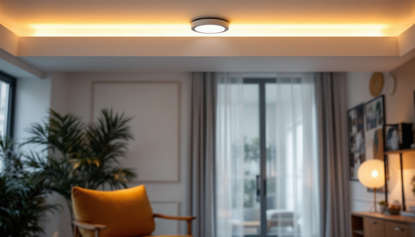 A photograph of a well-lit interior space showcasing a stylish 6-inch recessed light trim installed in a ceiling