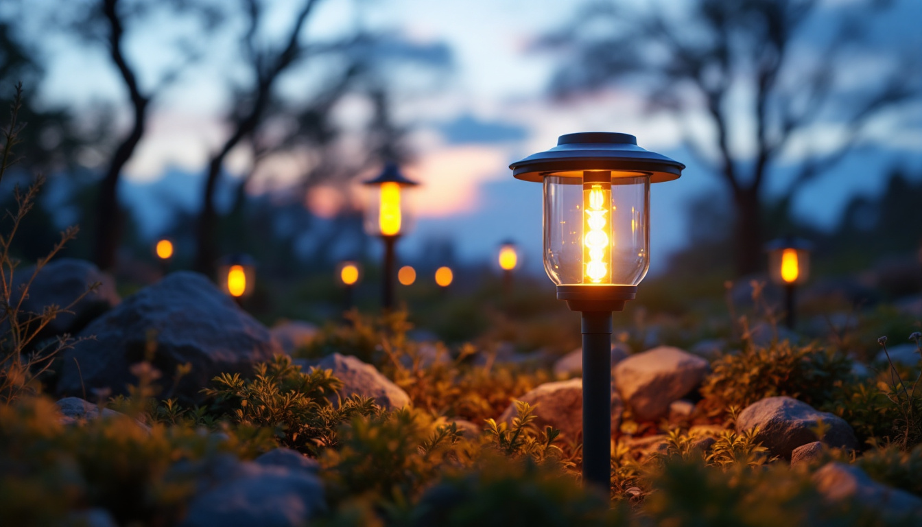 A photograph of a beautifully designed solar led lantern in a natural outdoor setting