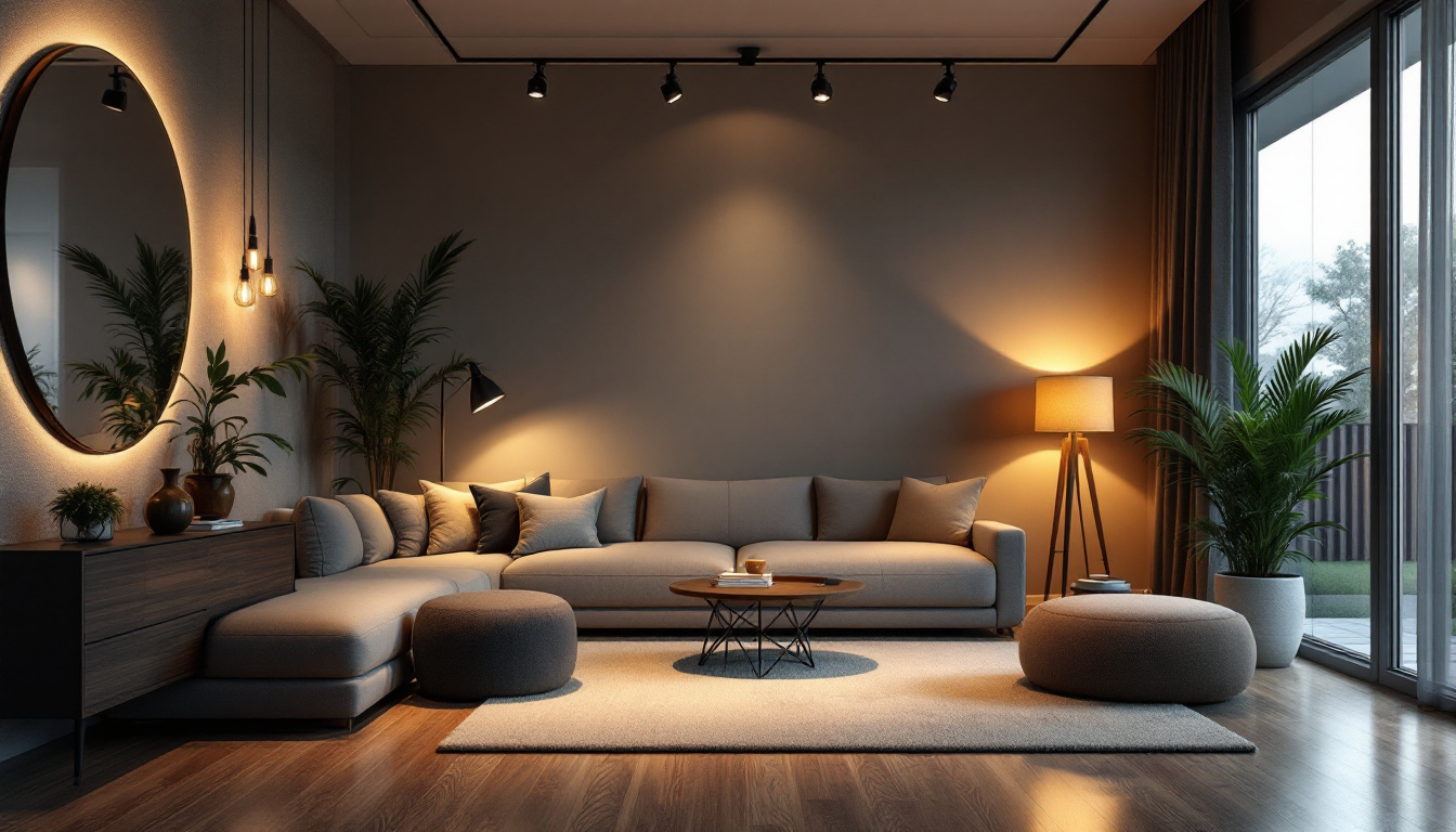 A photograph of a stylishly designed room featuring a modern track lighting kit in action