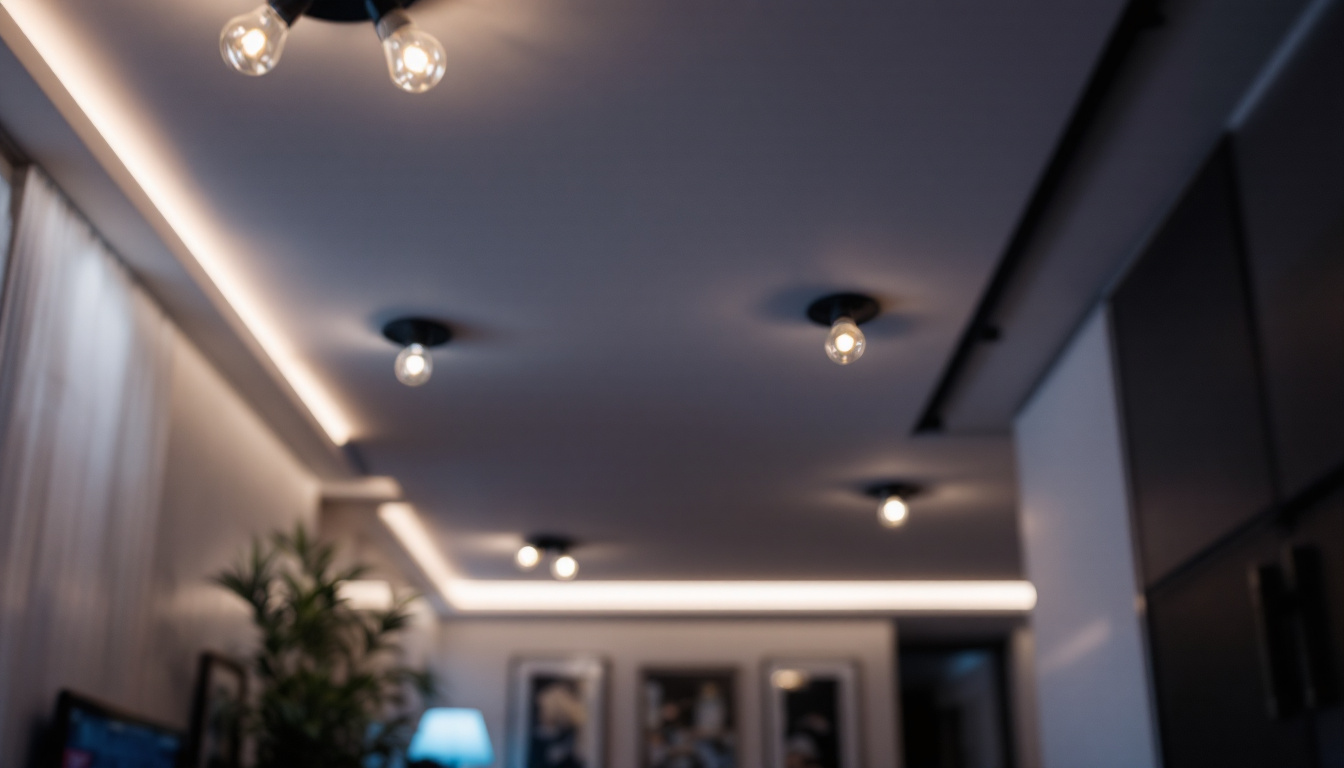 A photograph of a stylishly designed room featuring recessed ceiling lights